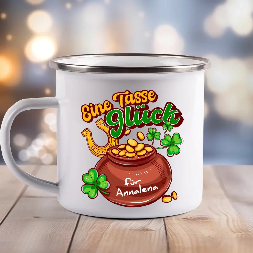 Tasse Glückseimer - Emaille Tasse