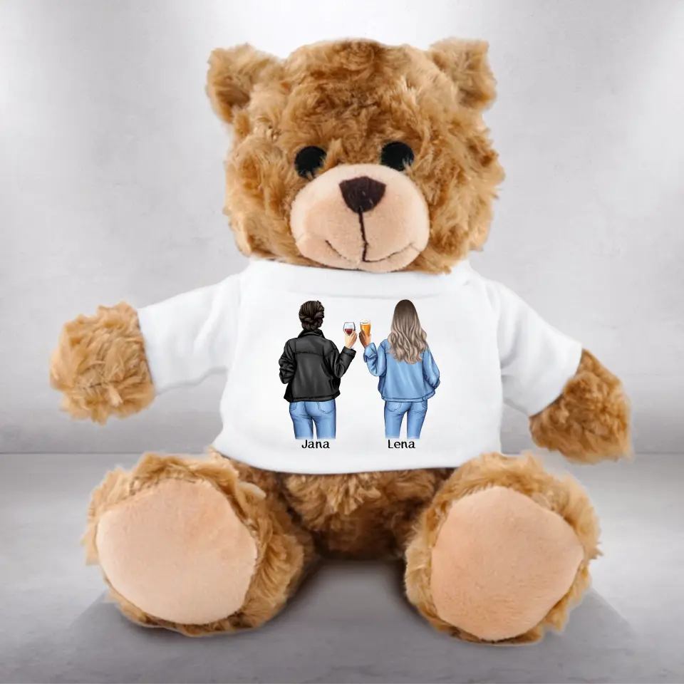 Freundinnen mit Getränk - Plüschtier Teddy