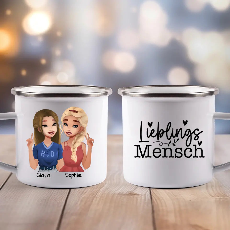 Zwei Freundinnen - Emaille Tasse