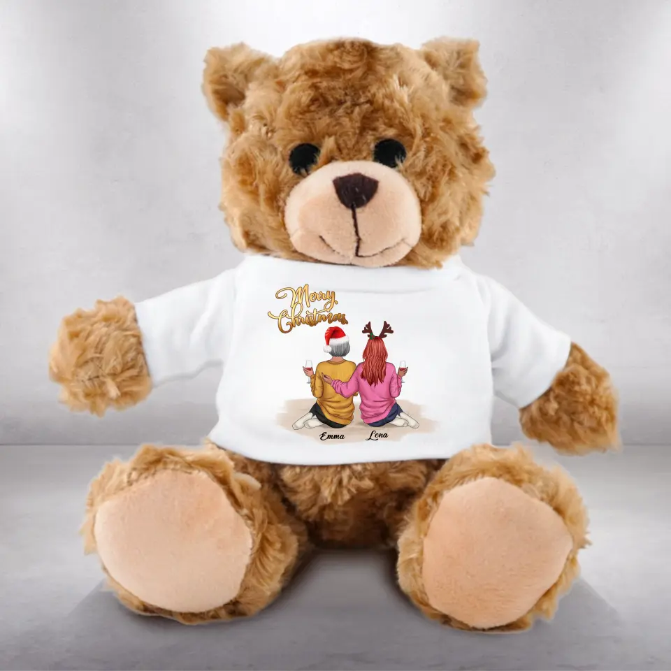 Freundinnen mit Drink Weihnachten - Plüschtier Teddy