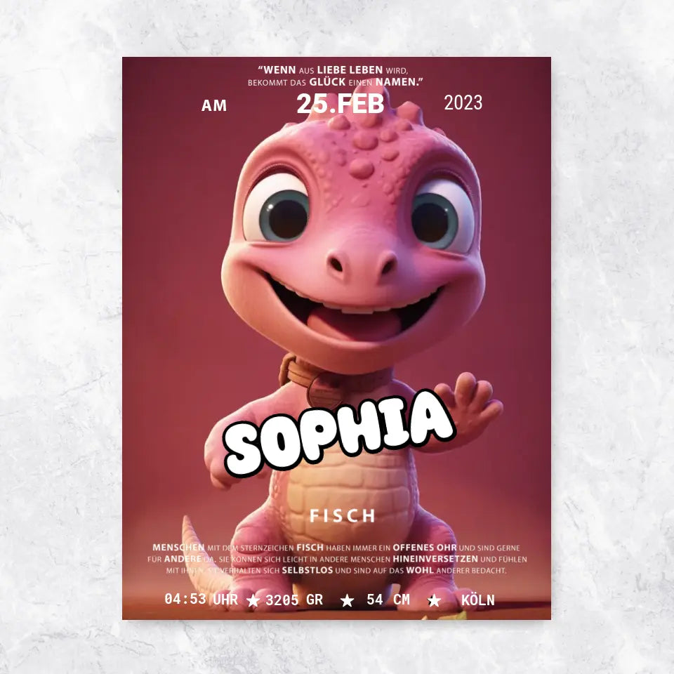 Rosa Dino Geburtsposter