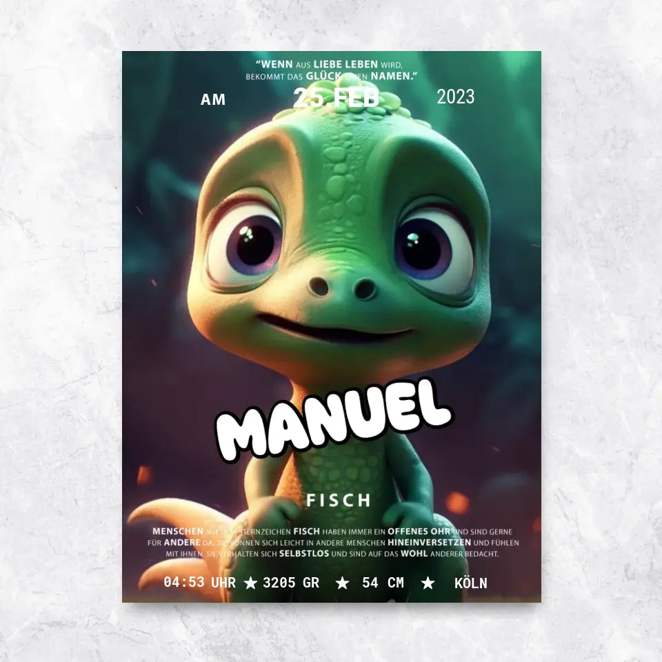 Grüner Dino Geburtsposter