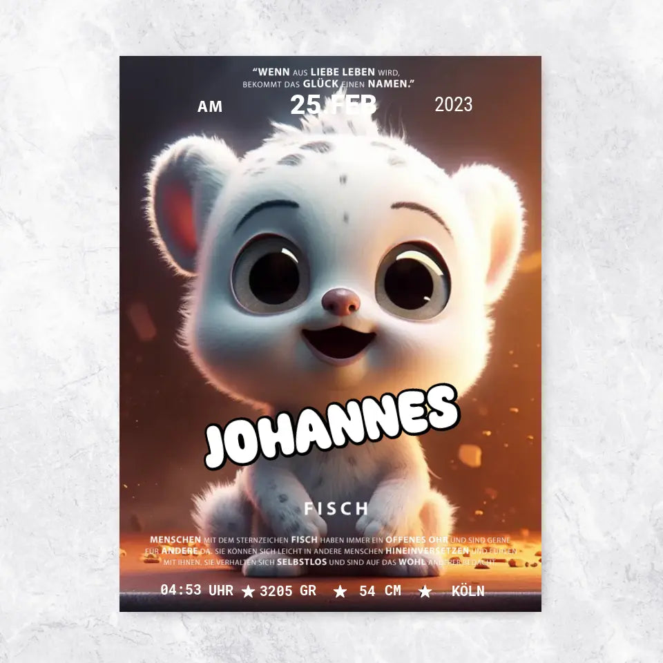 Weiss Baby Tier Geburtsposter