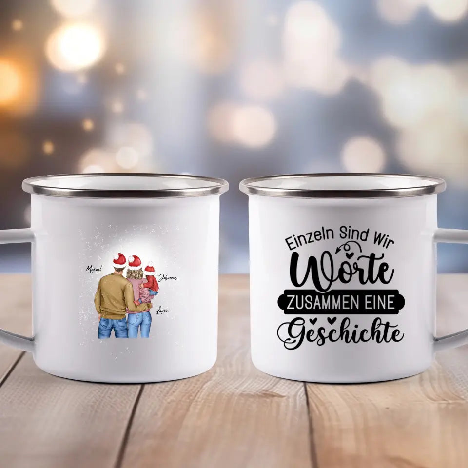 Familie im Winter - Emaille Tasse