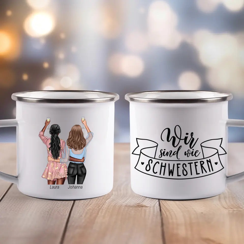 Freundinnen mit Drinks - Emaille Tasse