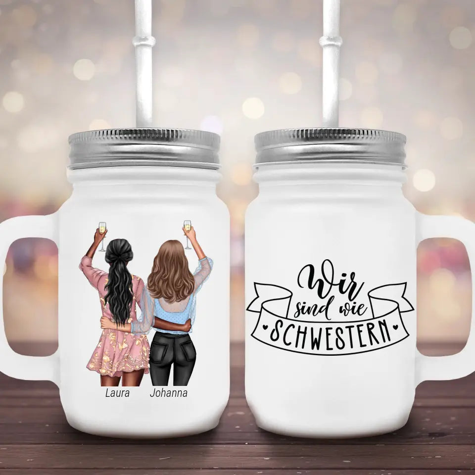 Freundinnen mit Drinks - Marmeladenglas