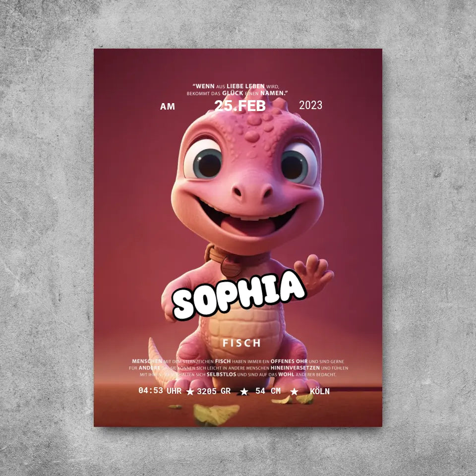 Baby Rosa Dino - Leinwand