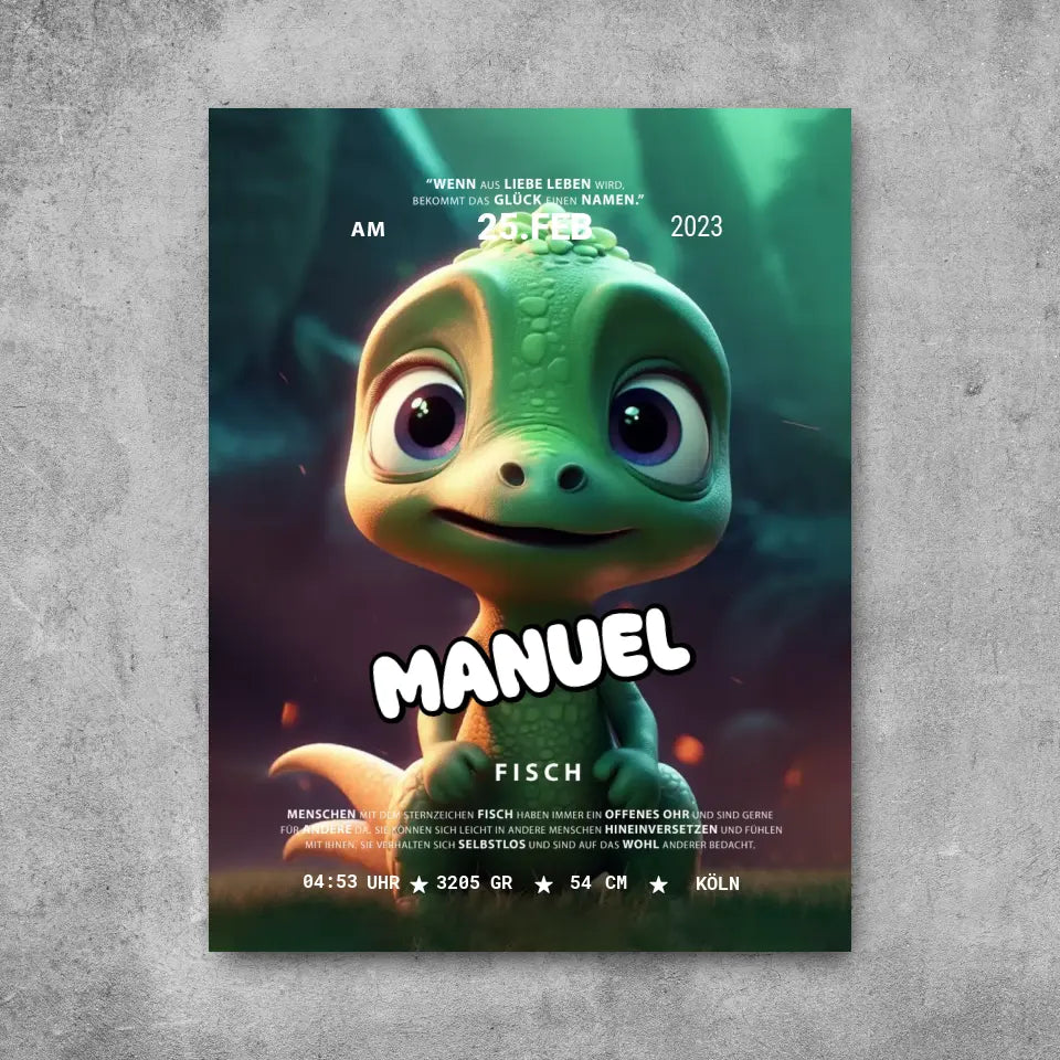 Baby Grüner Dino - Leinwand