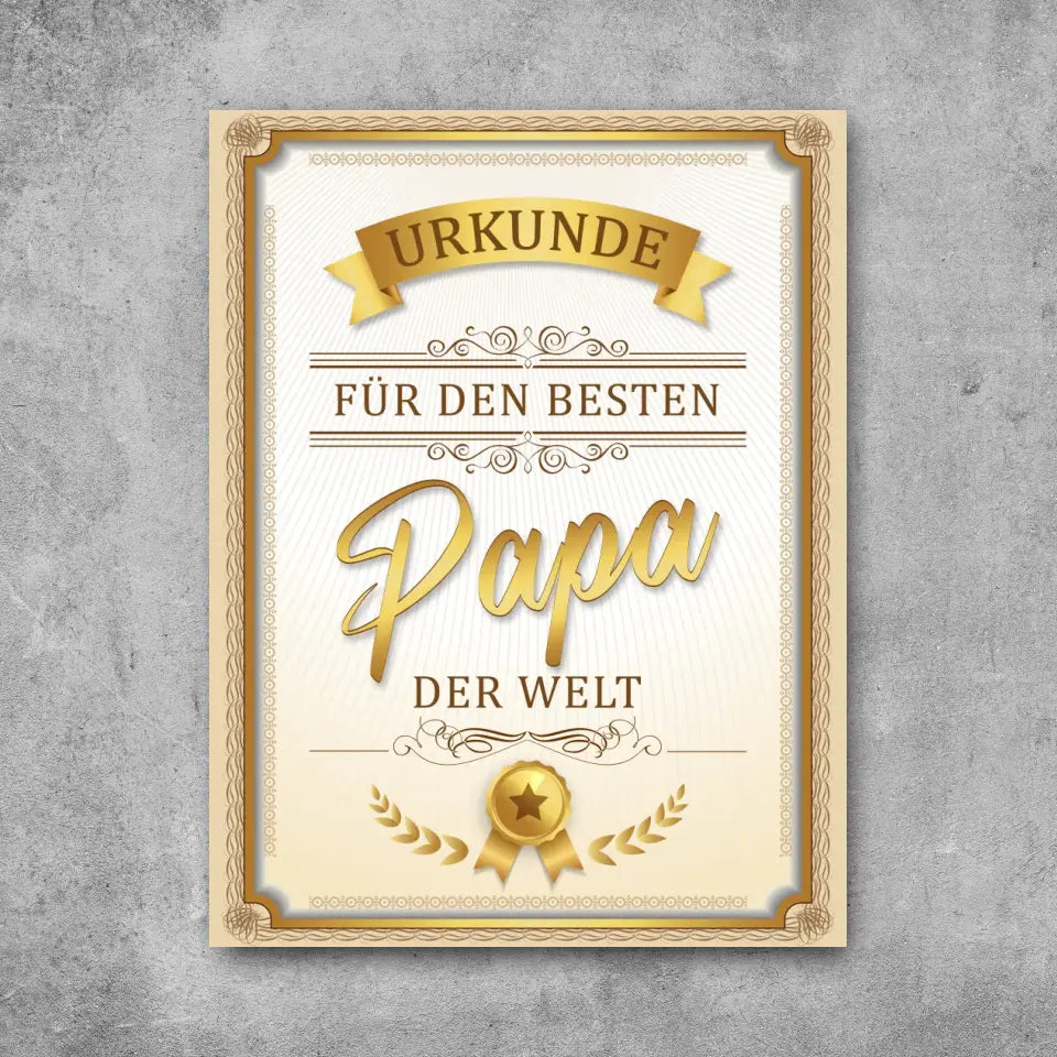 Bester Papa Urkunde - Leinwand