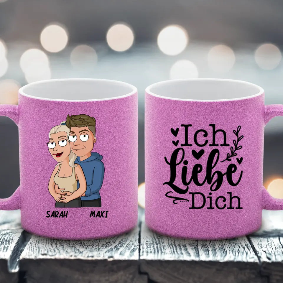 Cartoon Couple Umarmung - Glitzertasse
