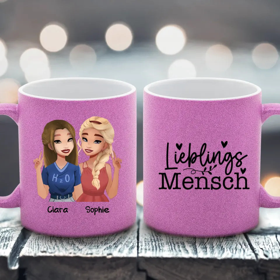 Zwei Freundinnen - Glitzertasse