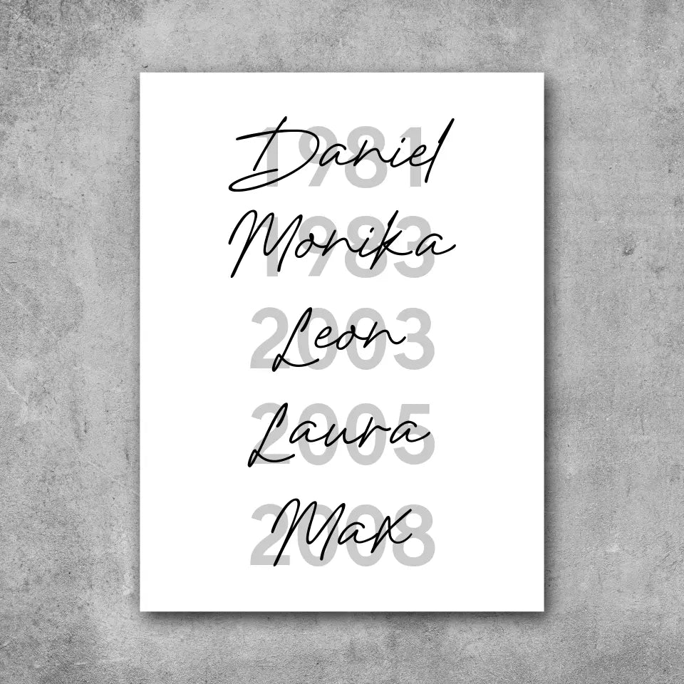 Familien Geburtsjahre - Leinwand