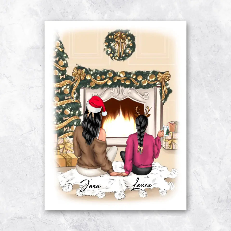 Mutter und Tochter am Ofen - Poster