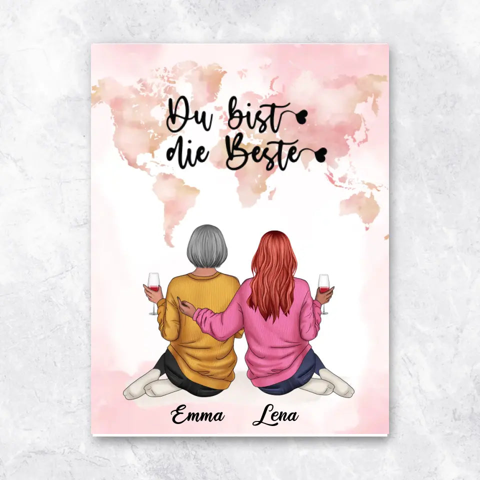 Freundinnen mit Drink Weltkarte - Poster