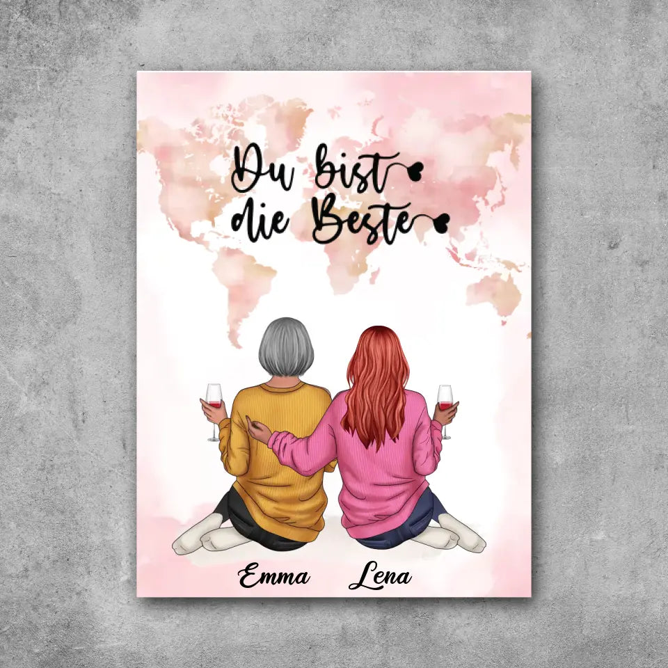 Freundinnen mit Drink Weltkarte - Leinwand