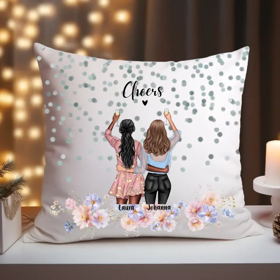 Freundinnen mit Drinks - Kissen
