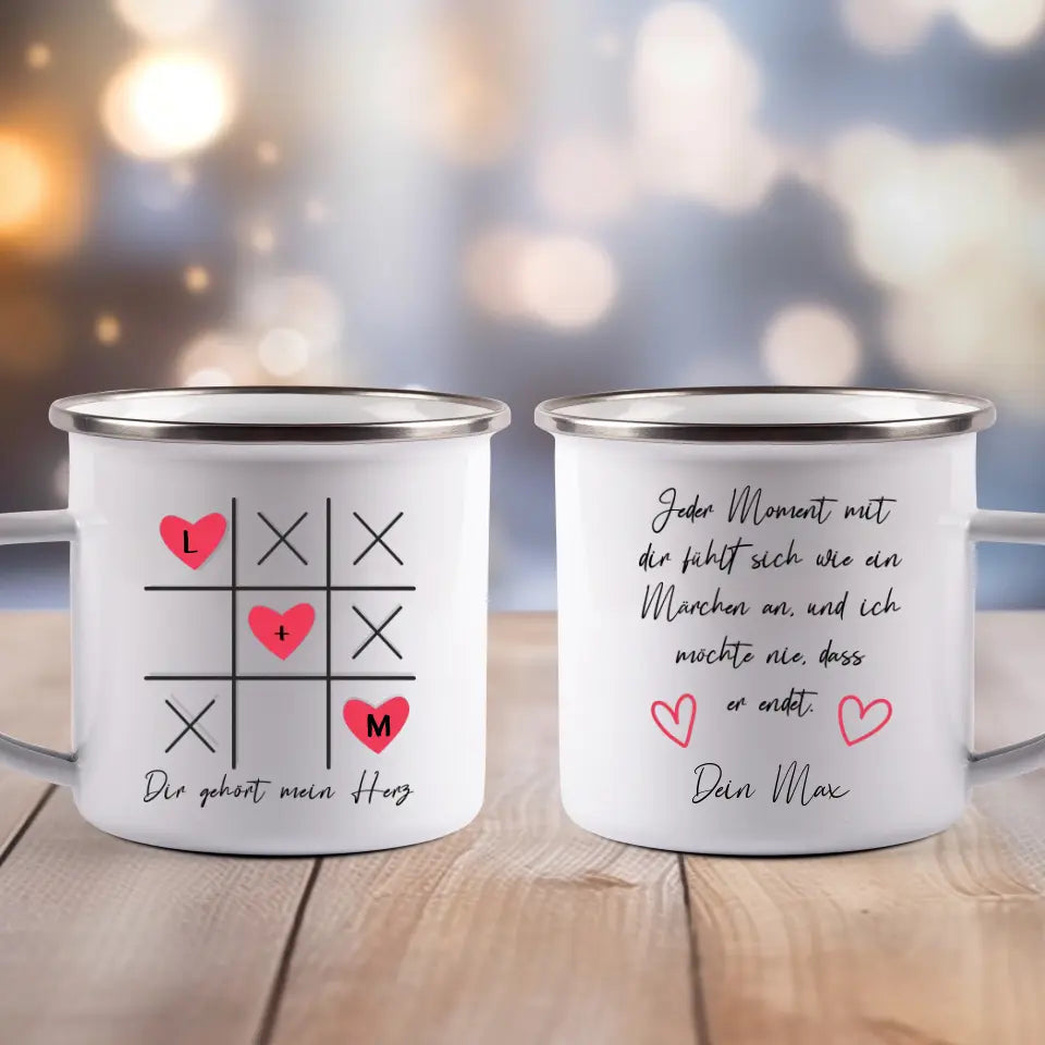 Liebe Tic Tac Toe - Emaille Tasse