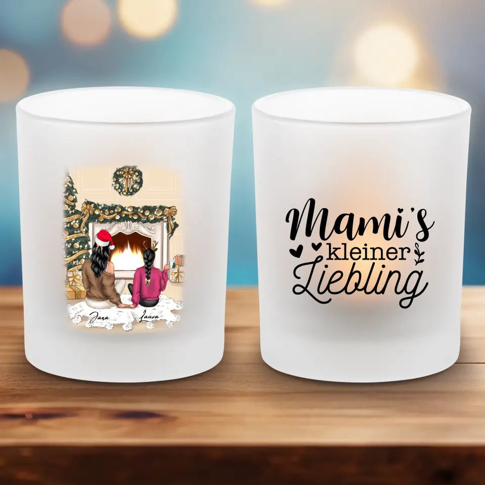 Mutter und Tochter am Ofen - Teelicht satiniert