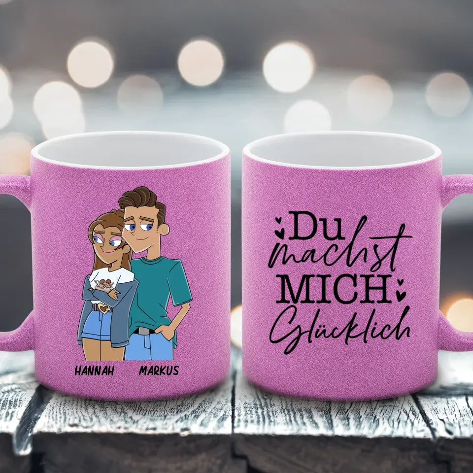 Cartoon Couple - Glitzertasse
