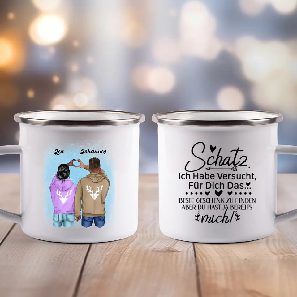 Paar im Winter - Emaille Tasse